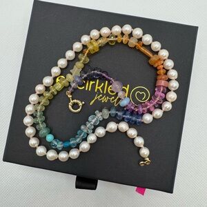 Encirkled Jewelry Aurelia Half Pearl Half Natural Rainbow Gemstone Necklace 21”